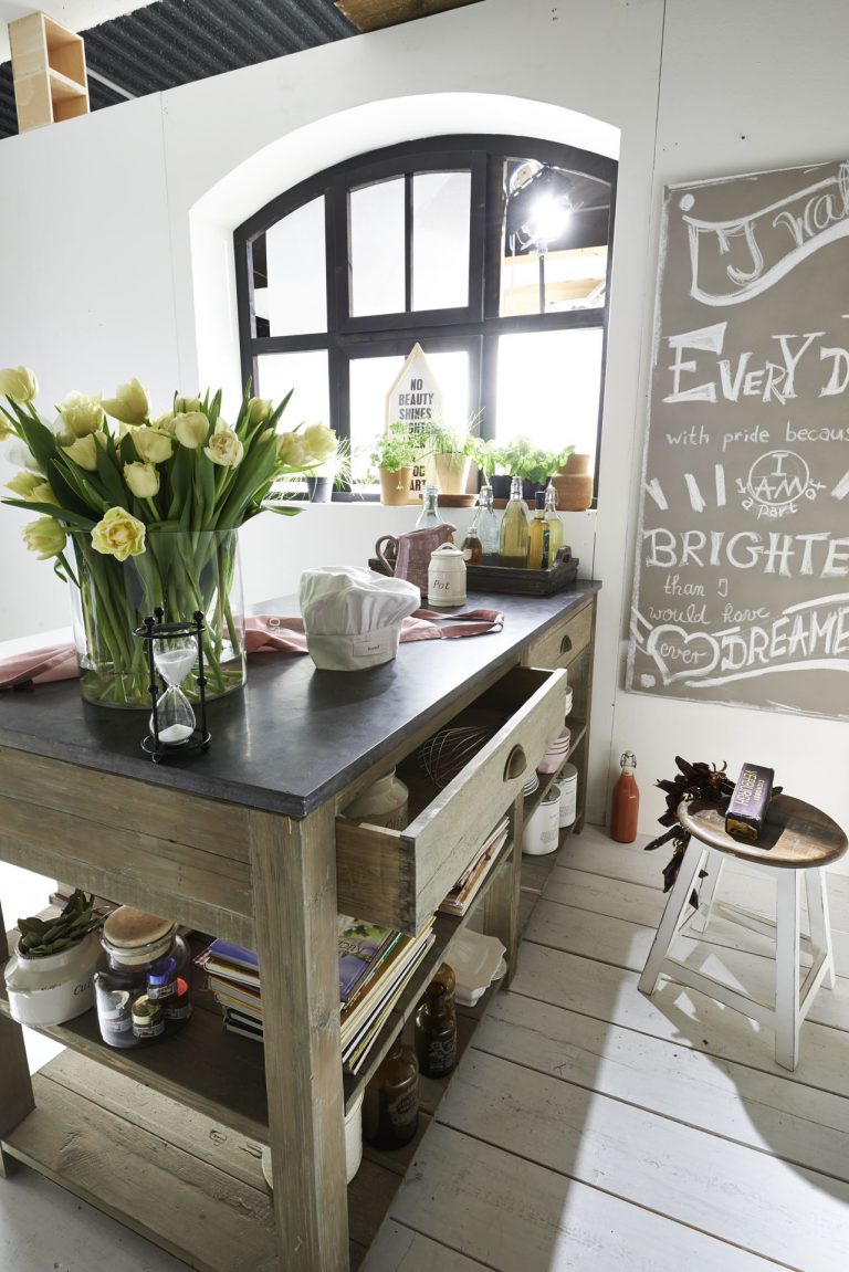 Barista Küche Küchenblock freistehend mit 2 Schüben und Regalelement Deckplatte Blaustein